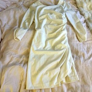 3/4” sleeve white mini Backless dress